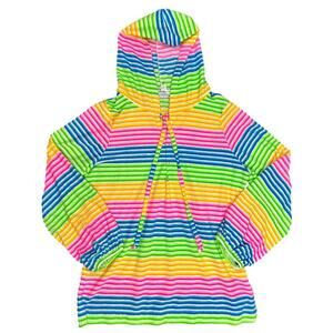 Vintage 70's Rainbow Striped Hoodie Terrycloth Beach Coverup Medium Catalina Top